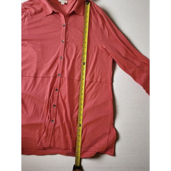 J.Jill Coral Button Front Long Sleeve Tunic Top Women’s Large Rayon Tencel - Picture 6 of 9